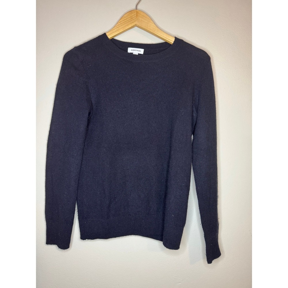 Nordstrom Womens Navy Blue 100% Cashmere Crewneck Long Sleeve Sweater XS RN58665